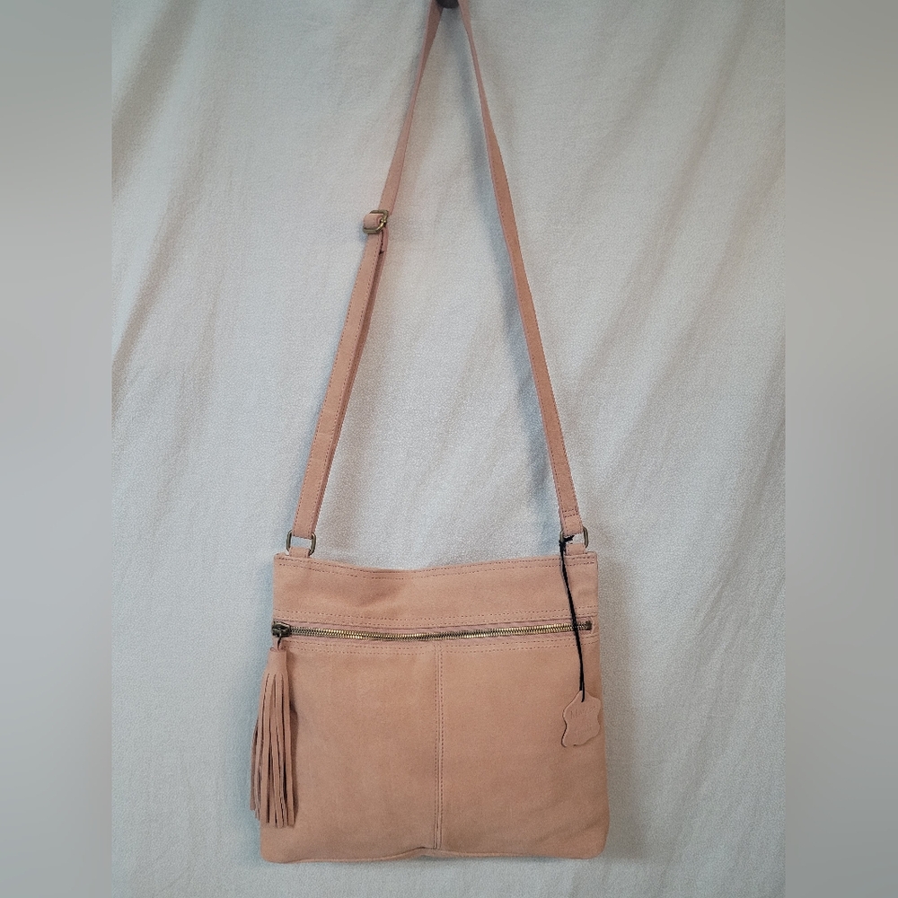 New W/o Tags MARGOT Purse Elegant Ballet Pink Suede Leather Crossbody Bag Boho - Picture 2 of 13